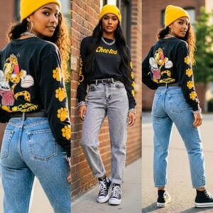 Cheetos Black Long Sleeve Graphic Tee - Yellow Paw Print Design